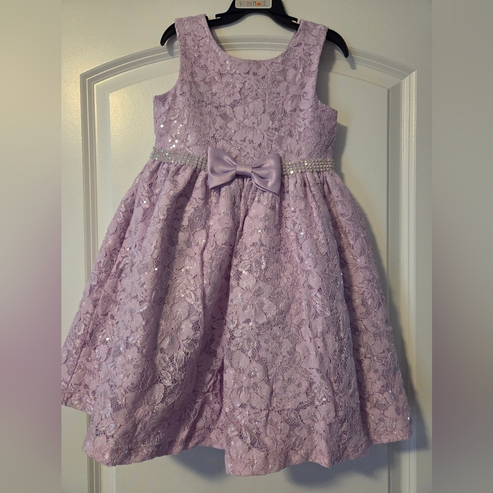 Lavender Lace Kids Dress with Bow